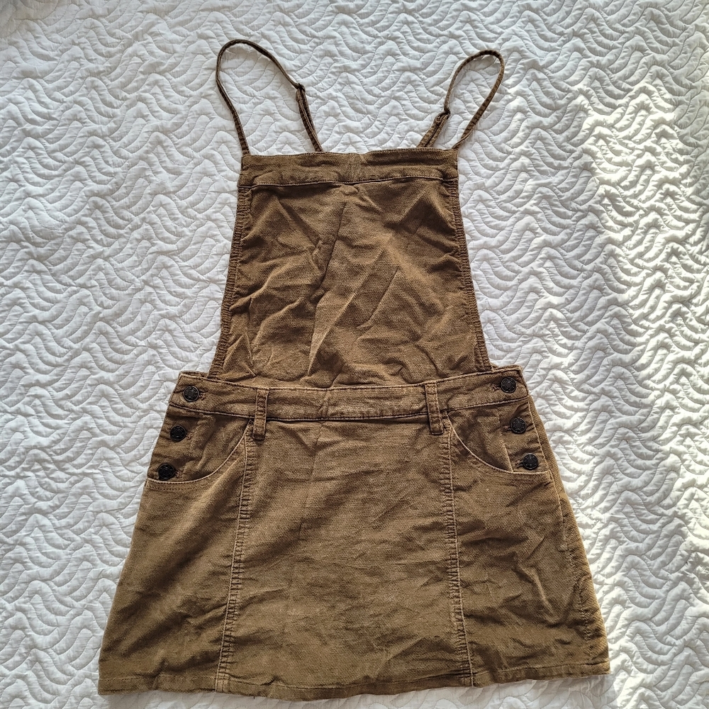 free people brown corduroy mini overall dress